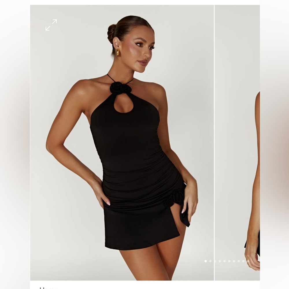 Meshki ADELINE
Rose Halter Mini Dress - Black
